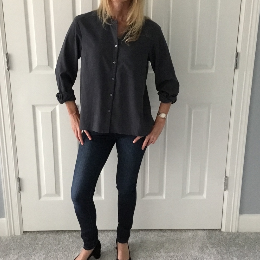 Frenchi grey loose fit mandarin collar blouse.OTO
